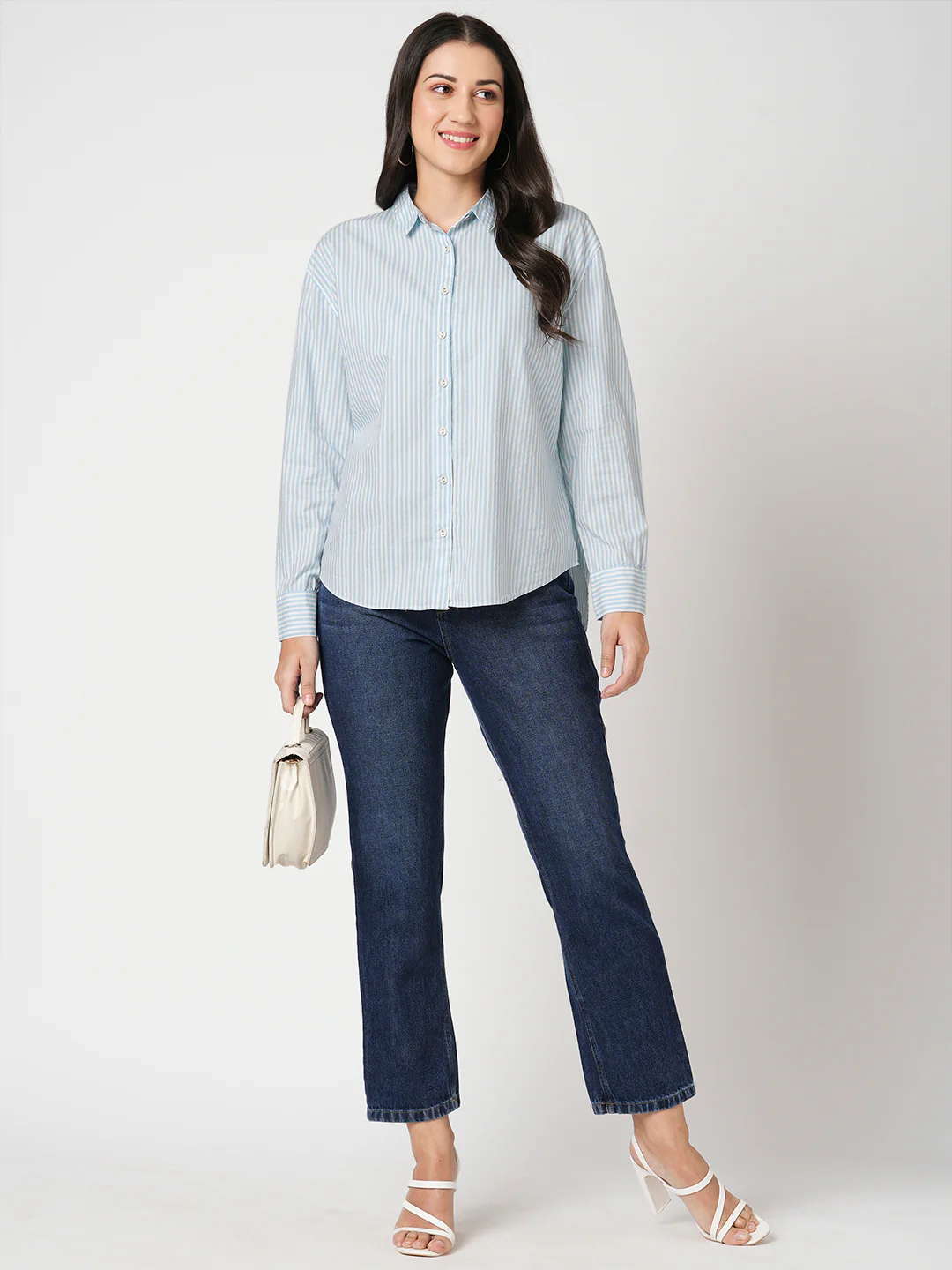 Women Sky/White Oversized Shirt