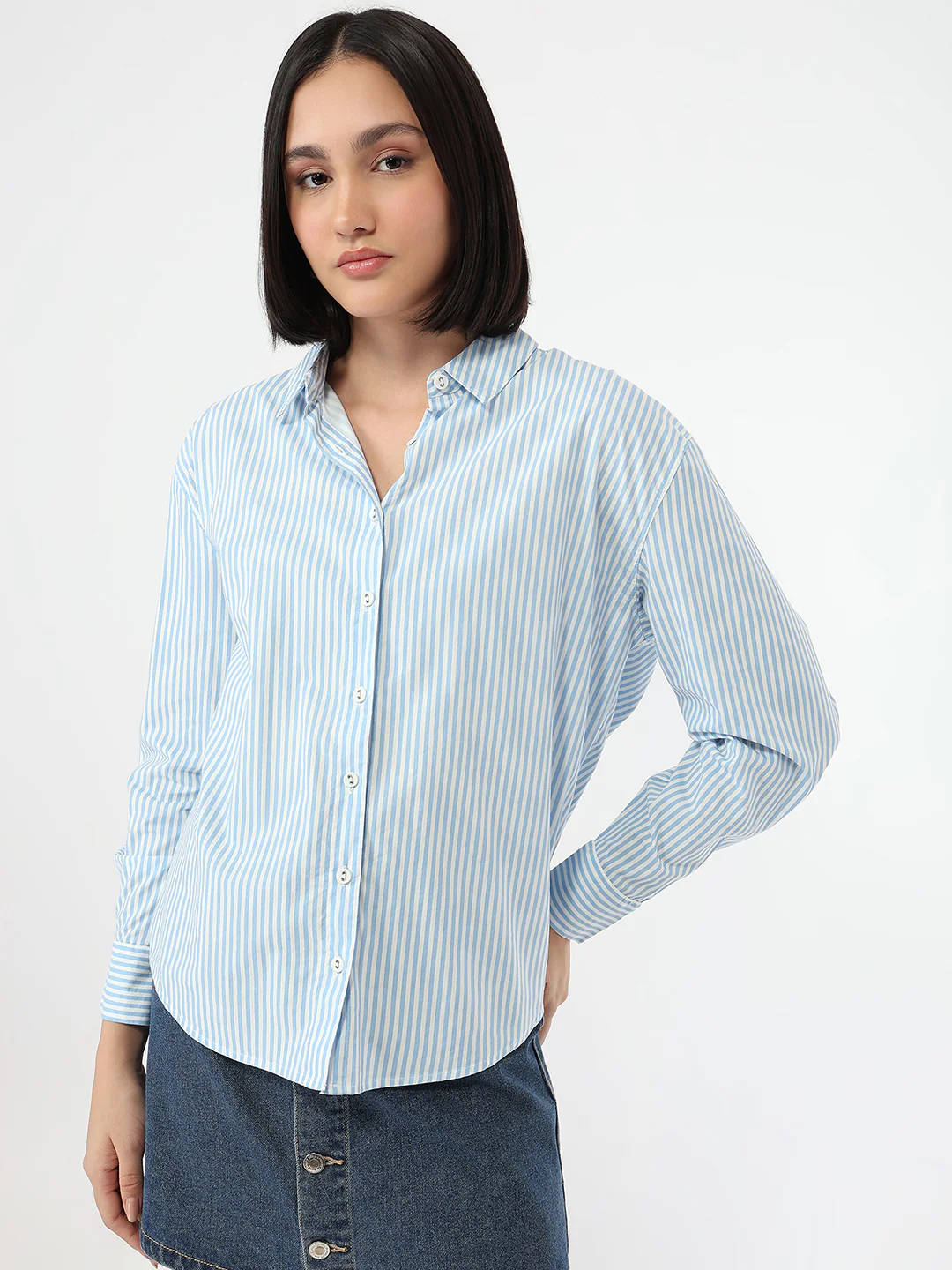 Women Sky/White Stripe Shirt - Image 2