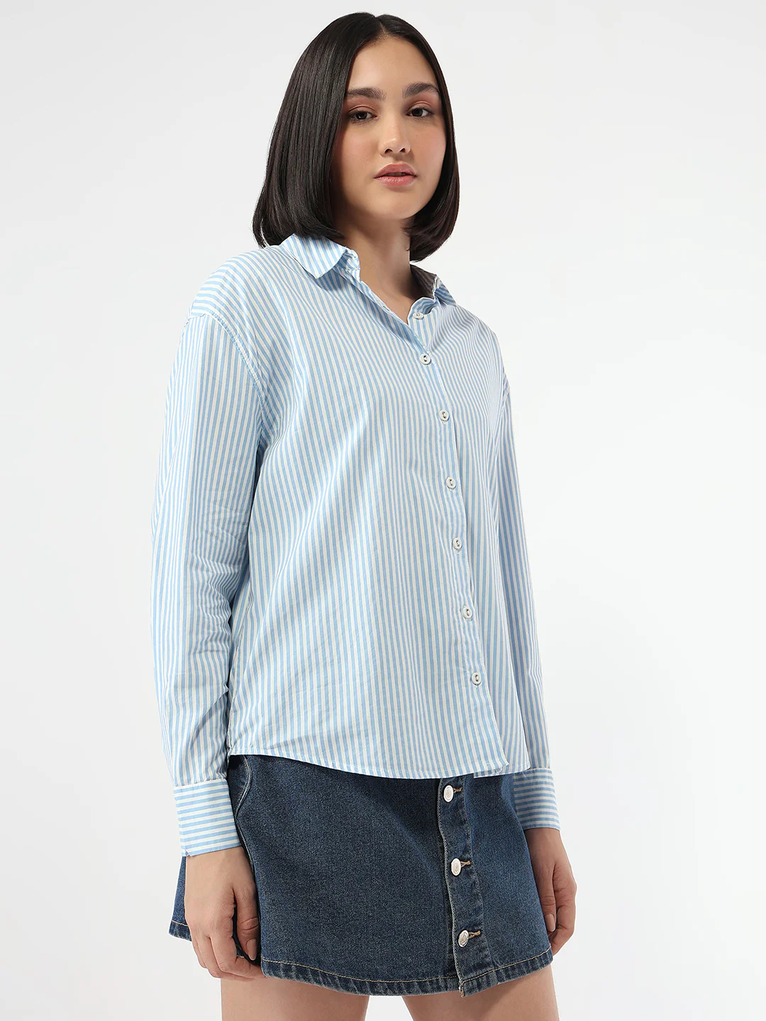 Women Sky/White Stripe Shirt - Image 4
