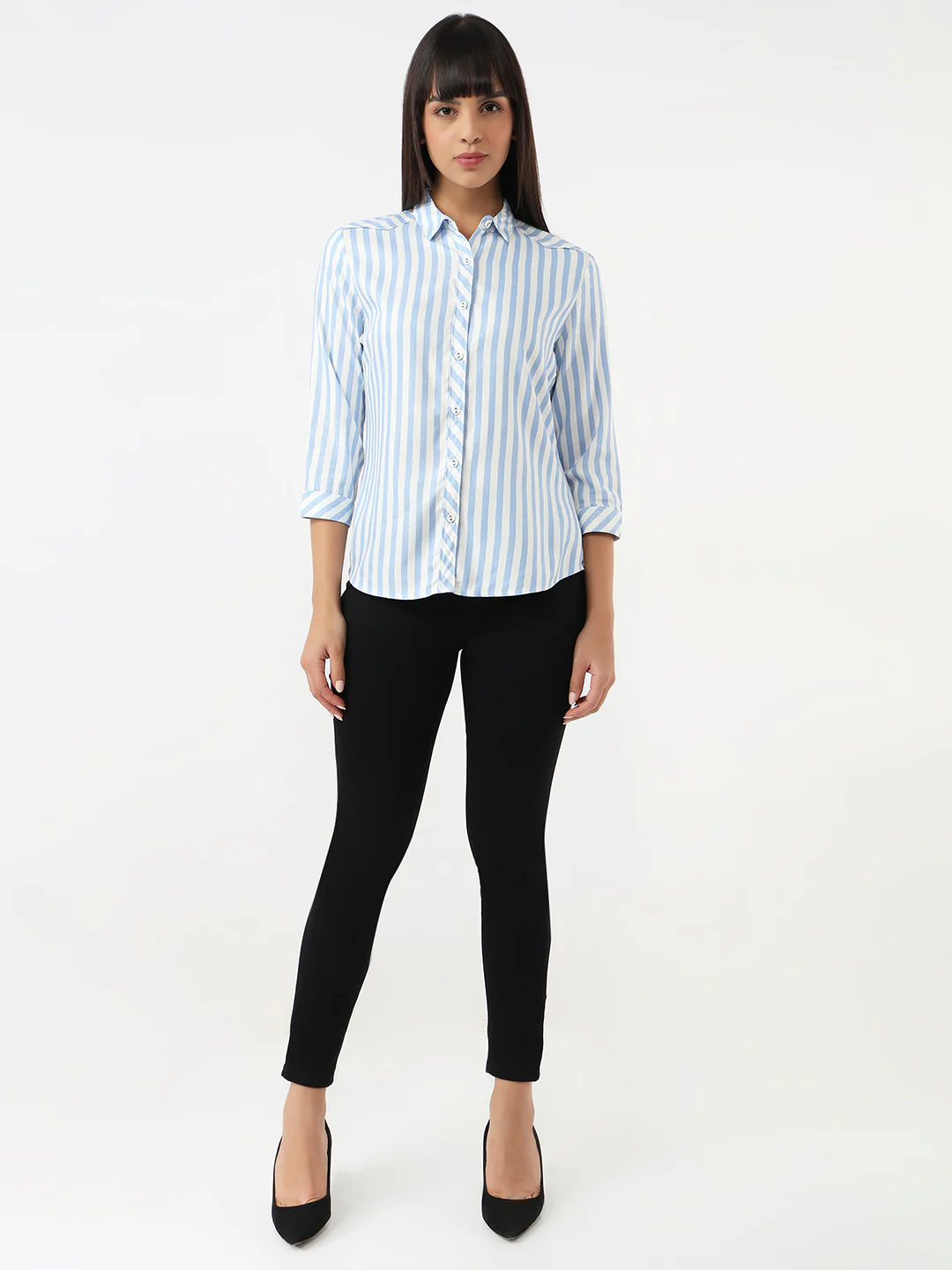 Women Sky/White Stripe Shirt