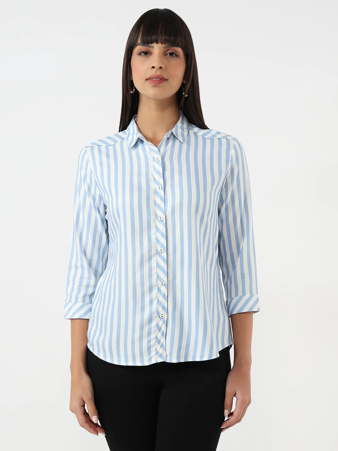 Women Sky/White Stripe Shirt - Image 2
