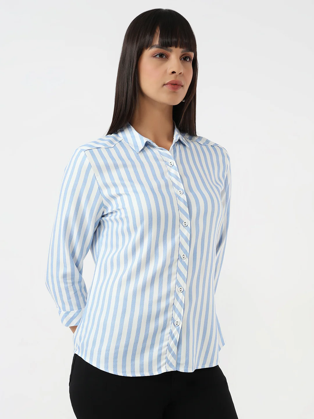Women Sky/White Stripe Shirt - Image 4