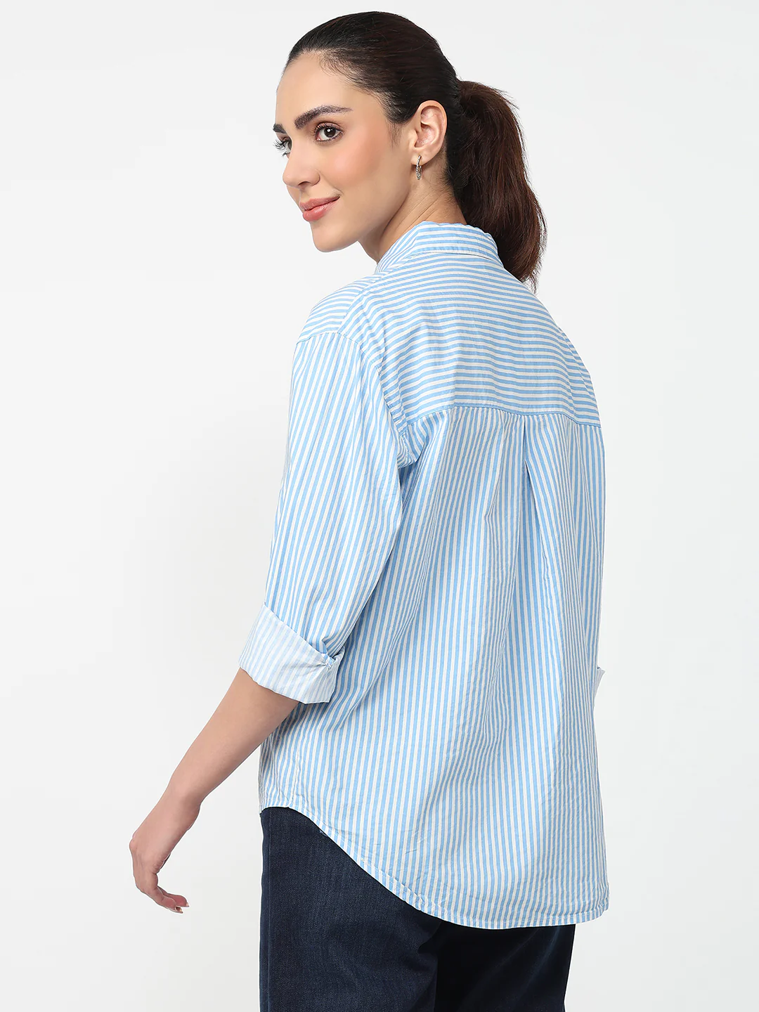 Women Sky/White Striped Oversized Shirt - Image 3