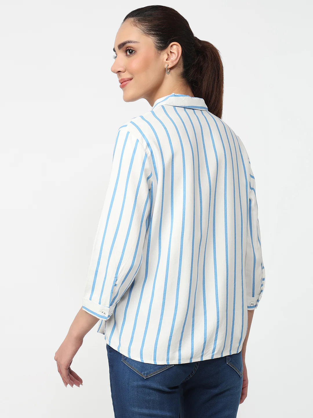 Women Sky/White Striped Shirt - Image 3