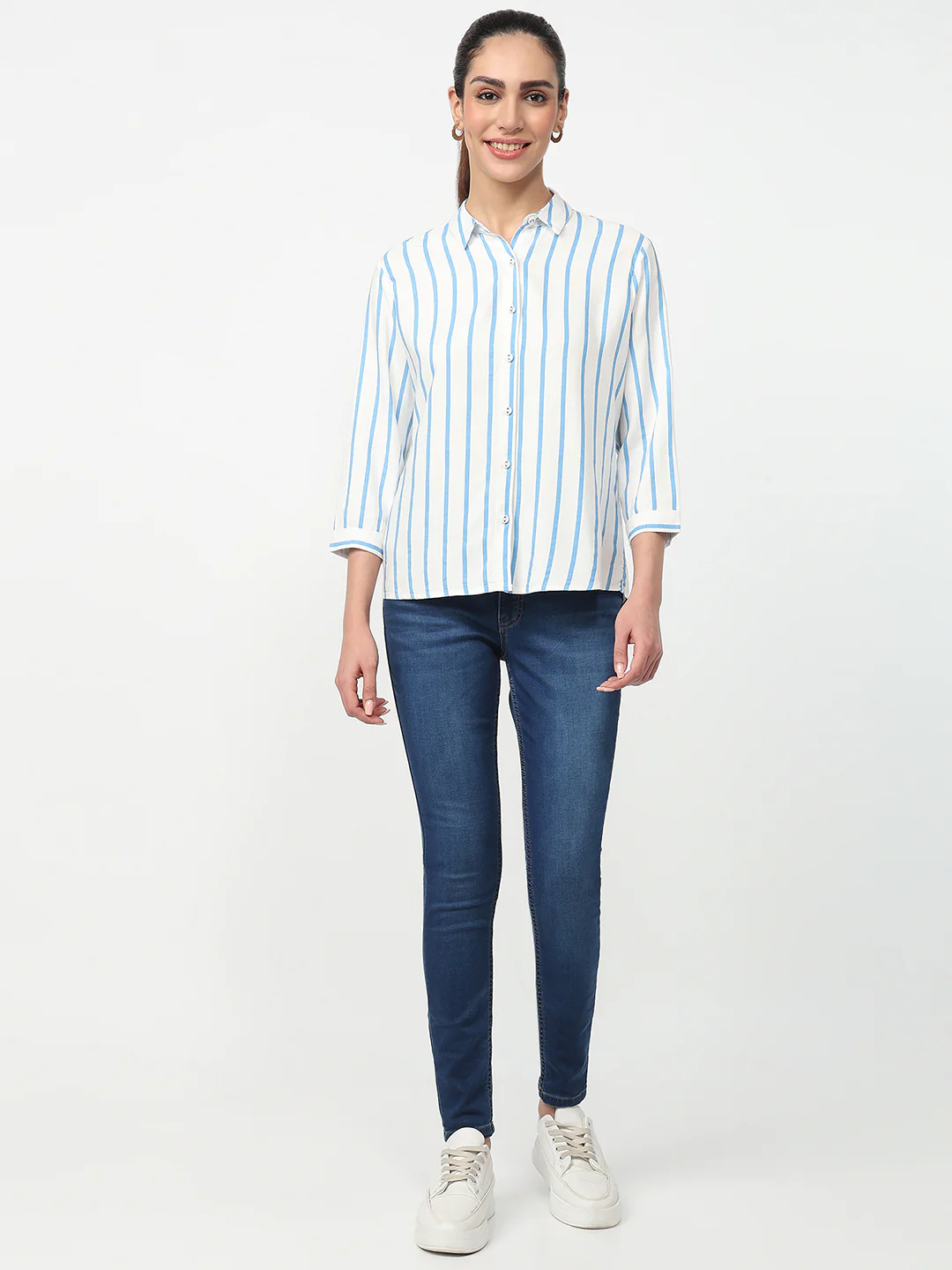 Women Sky/White Striped Shirt - Image 4