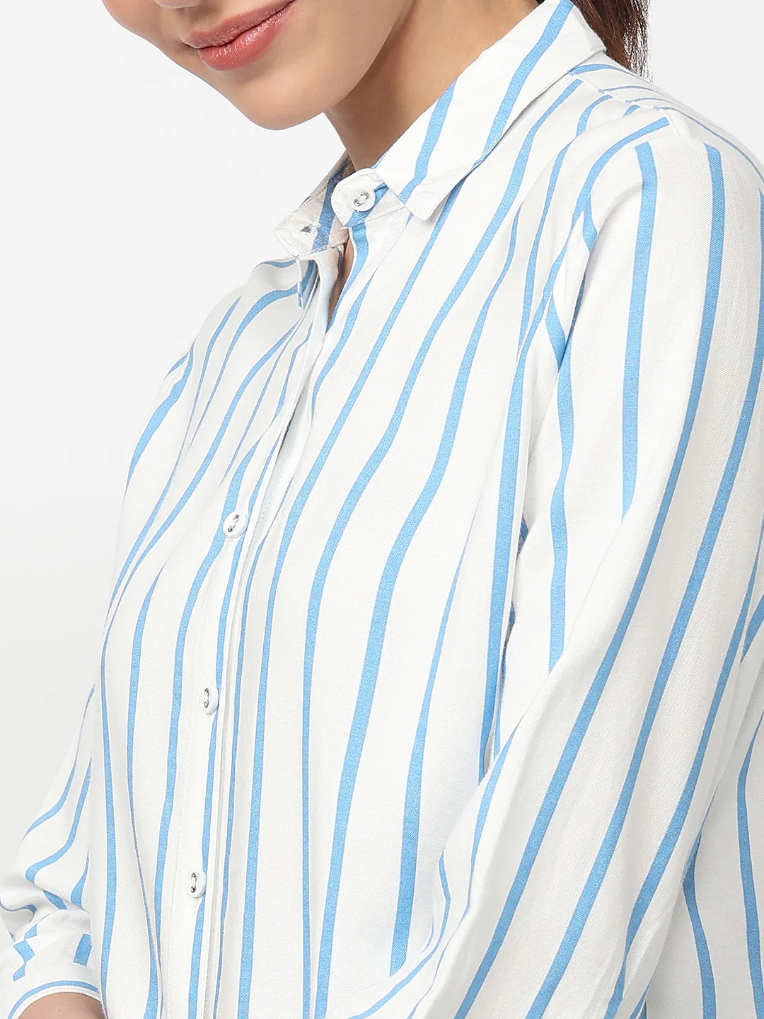 Women Sky/White Striped Shirt - Image 6