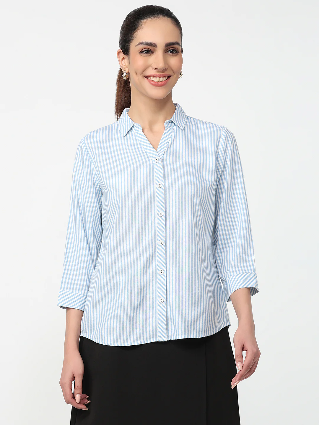Women Sky/White Striped Shirt - Image 2