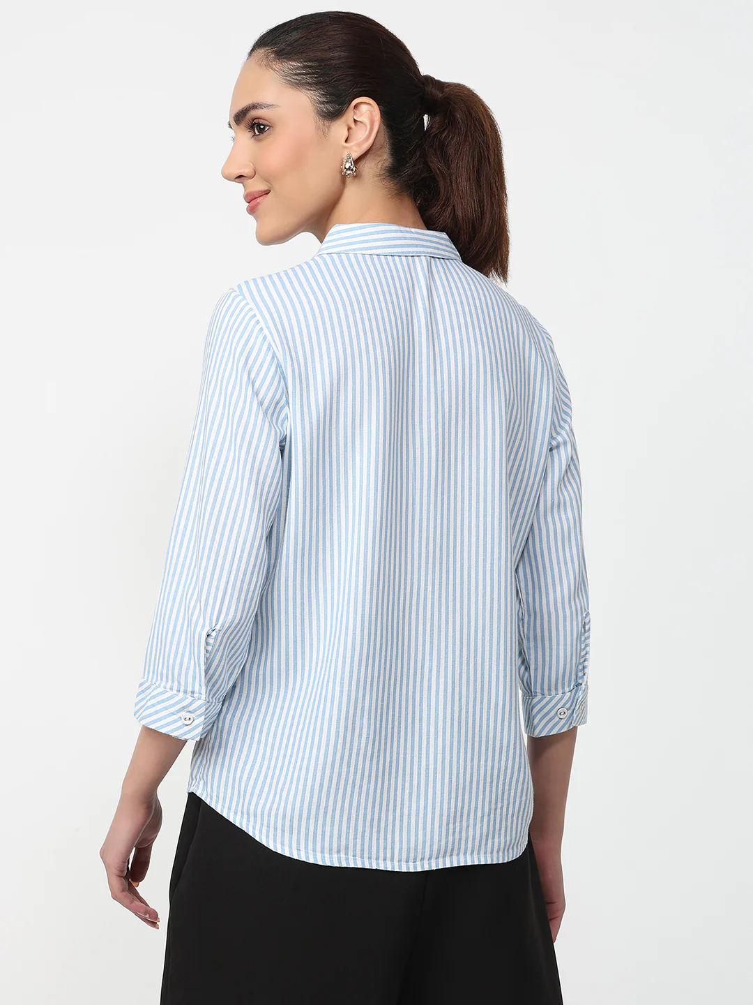 Women Sky/White Striped Shirt - Image 3