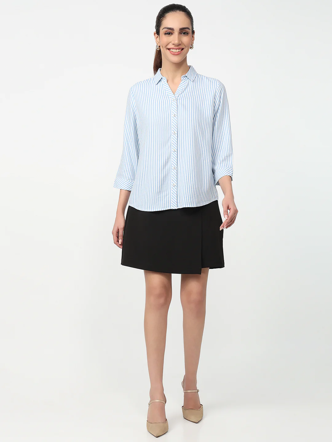 Women Sky/White Striped Shirt - Image 4