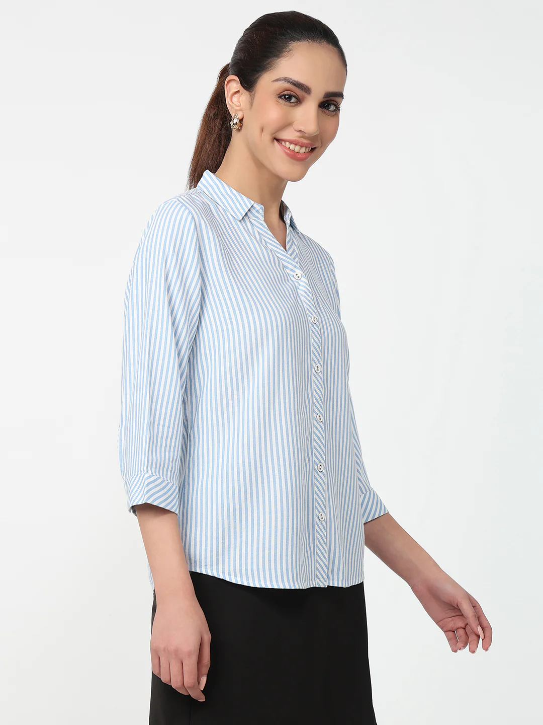 Women Sky/White Striped Shirt - Image 5
