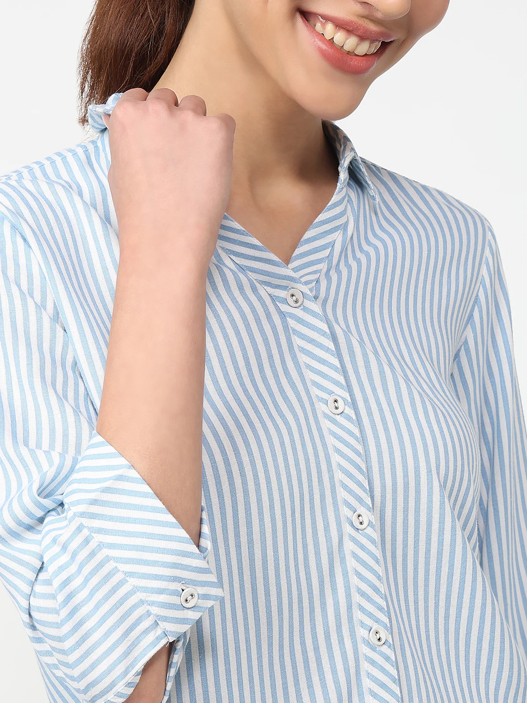 Women Sky/White Striped Shirt - Image 6