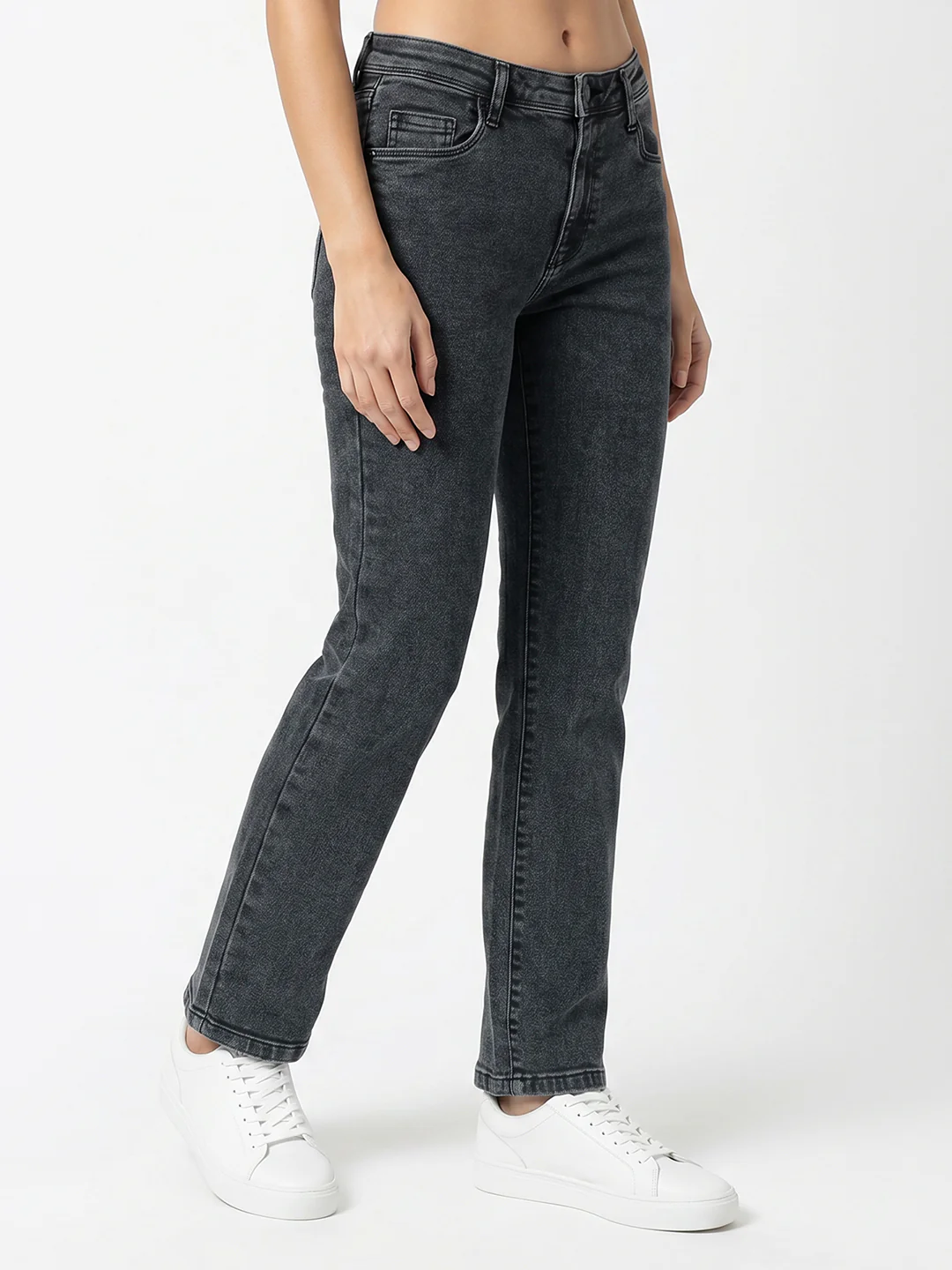 Women Slate Blue High-Rise Crop Flare Jeans - Image 6