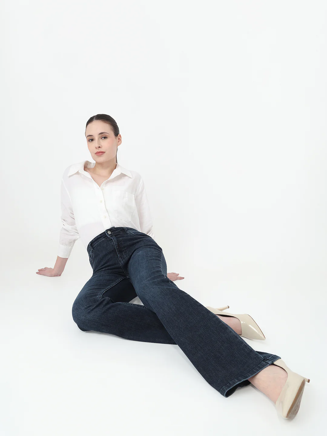 Women Slate Blue High-Rise Flare Jeans