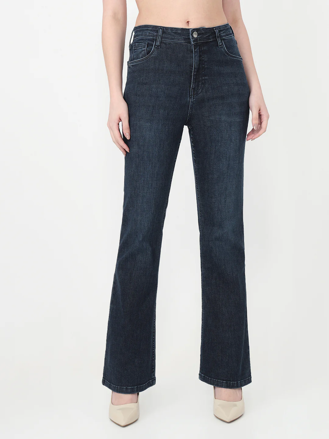 Women Slate Blue High-Rise Flare Jeans - Image 2