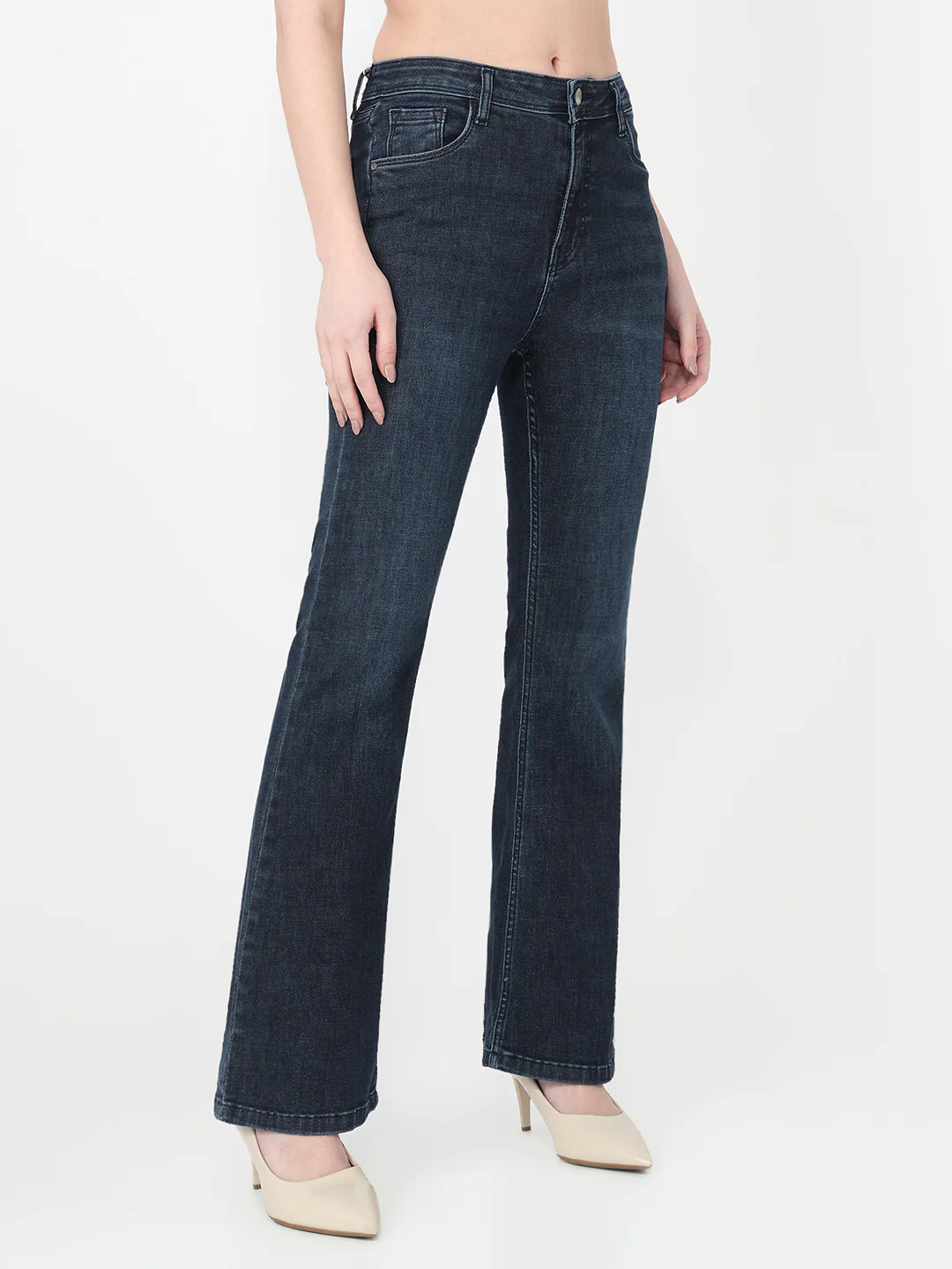 Women Slate Blue High-Rise Flare Jeans - Image 6
