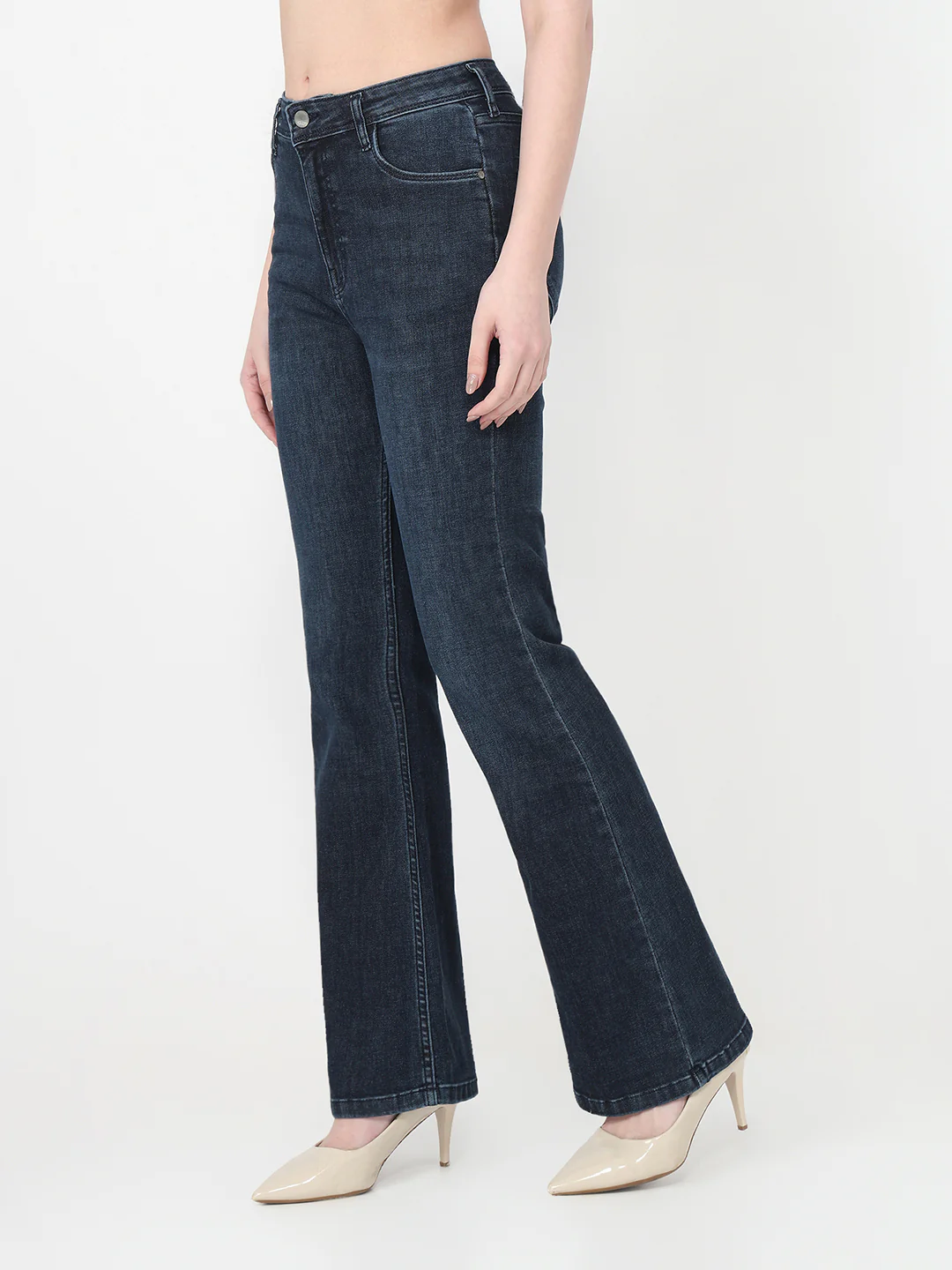 Women Slate Blue High-Rise Flare Jeans - Image 8