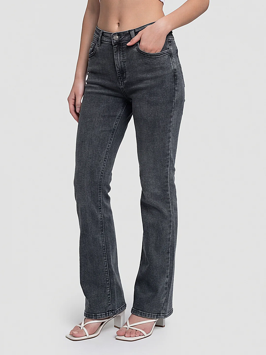 Women Slate Blue High-Rise Flare Jeans - Image 6