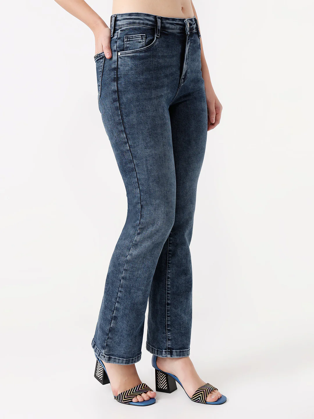 Women Slate Blue High-Rise Flare Jeans - Image 5