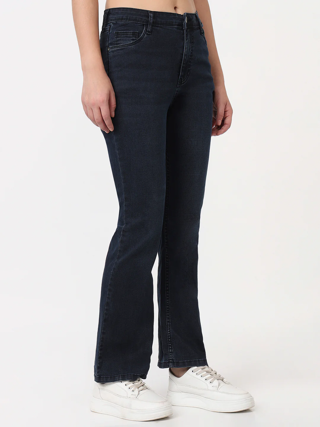 Women Slate Blue High-Rise Mini Flare Jeans - Image 6