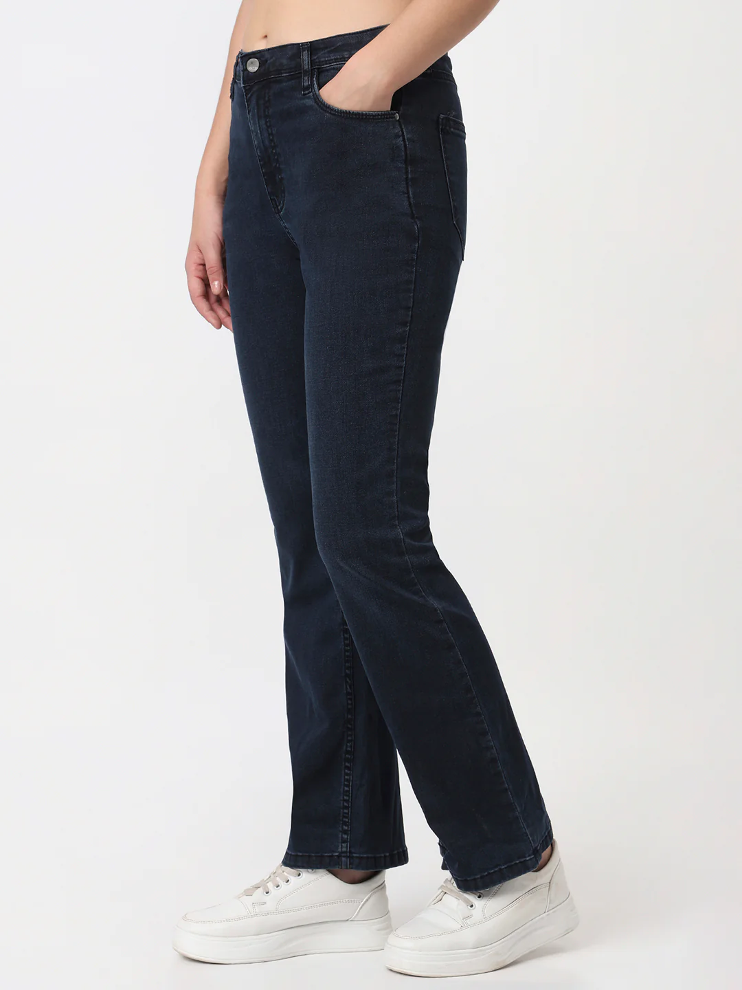 Women Slate Blue High-Rise Mini Flare Jeans - Image 8