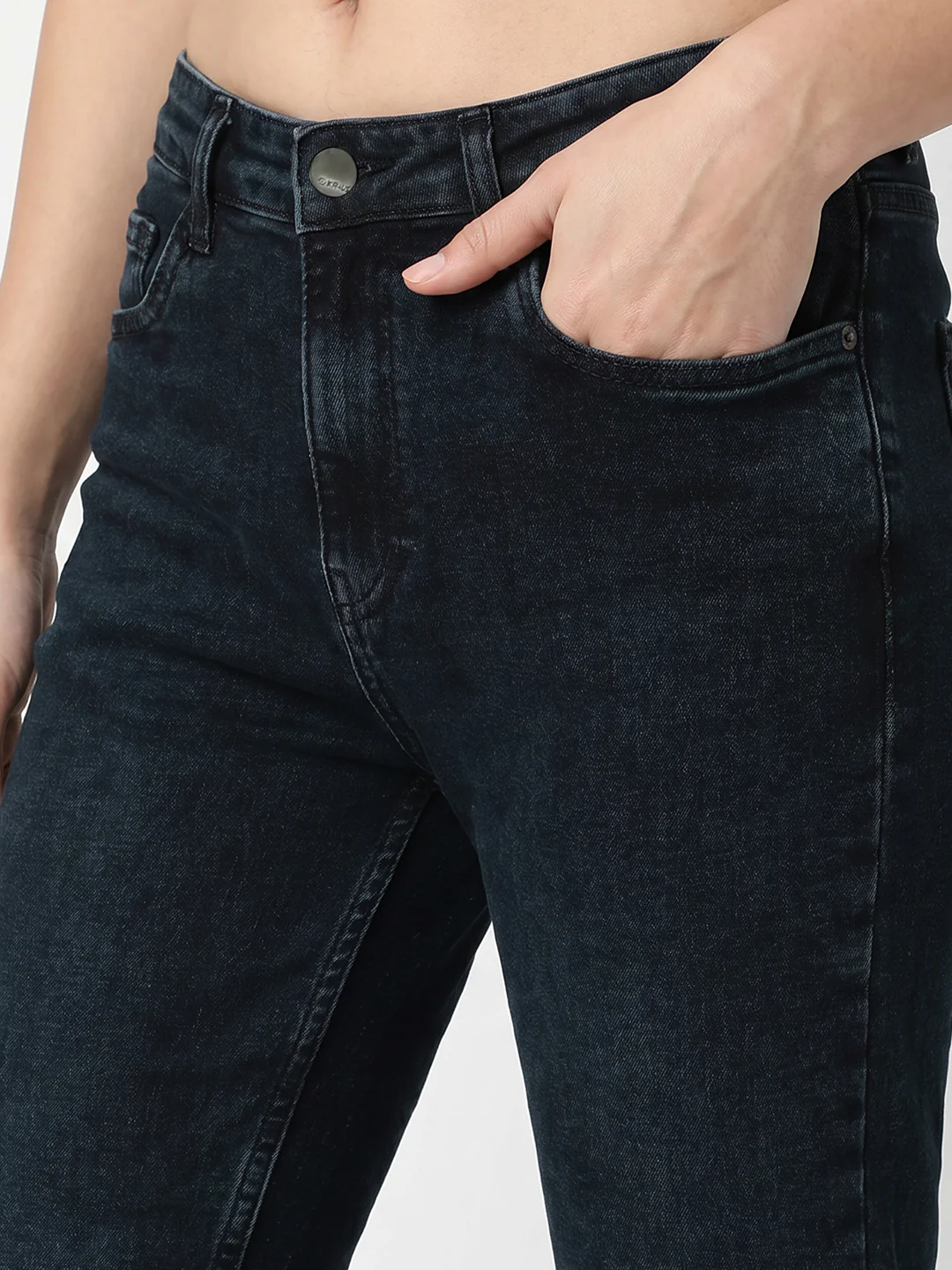 Women Slate Blue High-Rise Slim Straight Fit Jeans - Image 5