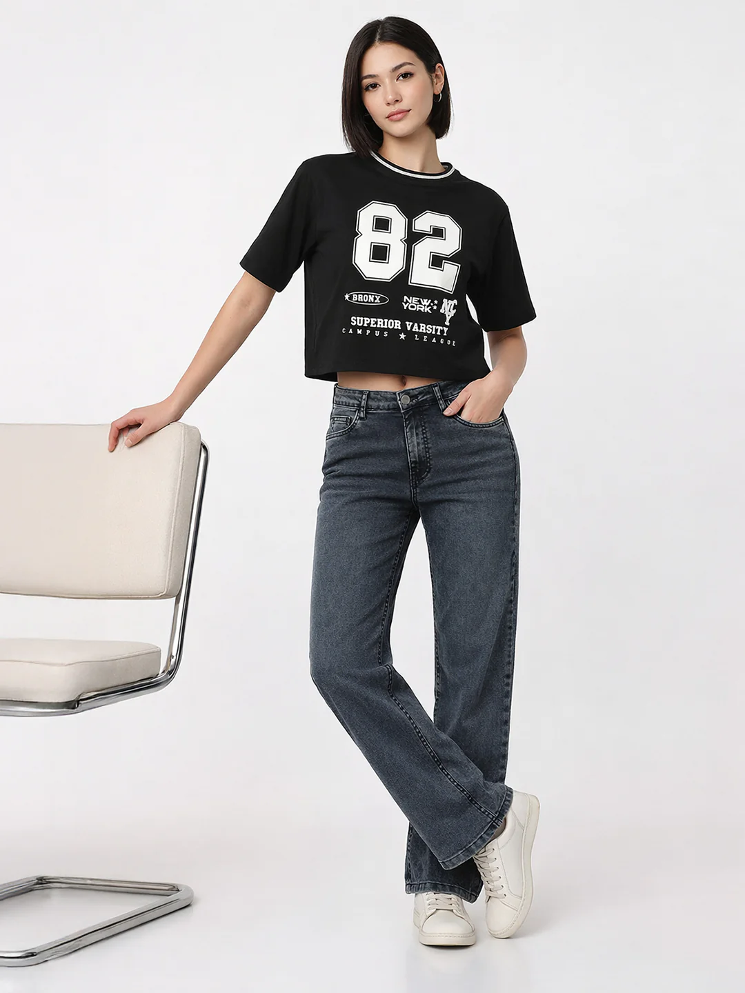 Women Slate Blue High-Rise Straight Fit Jeans