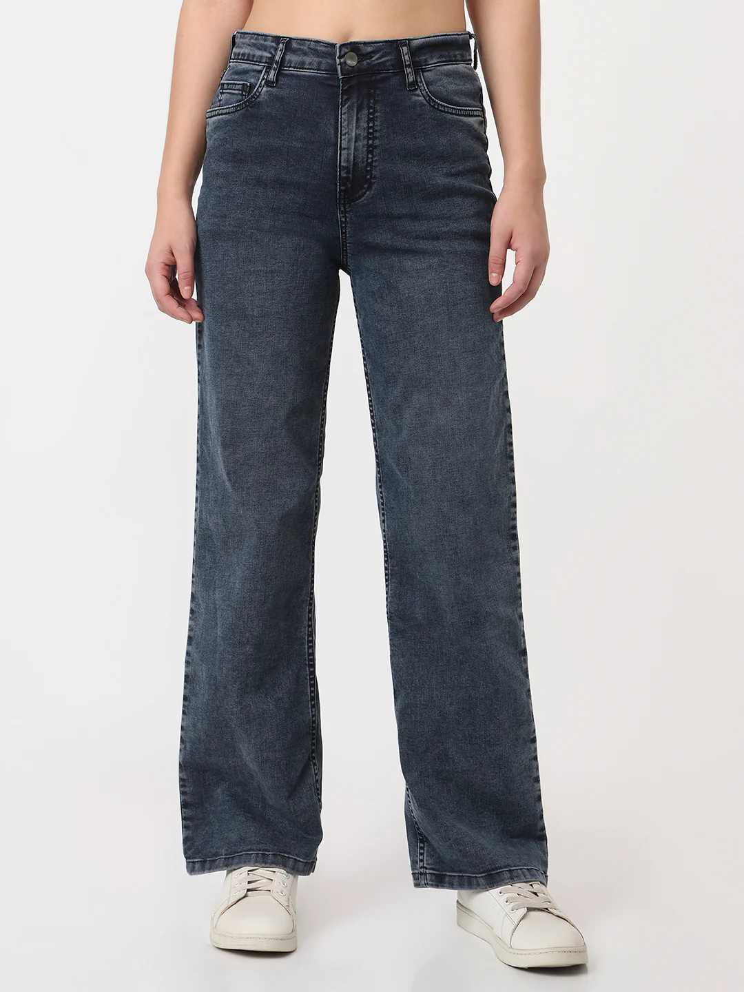 Women Slate Blue High-Rise Straight Fit Jeans - Image 2