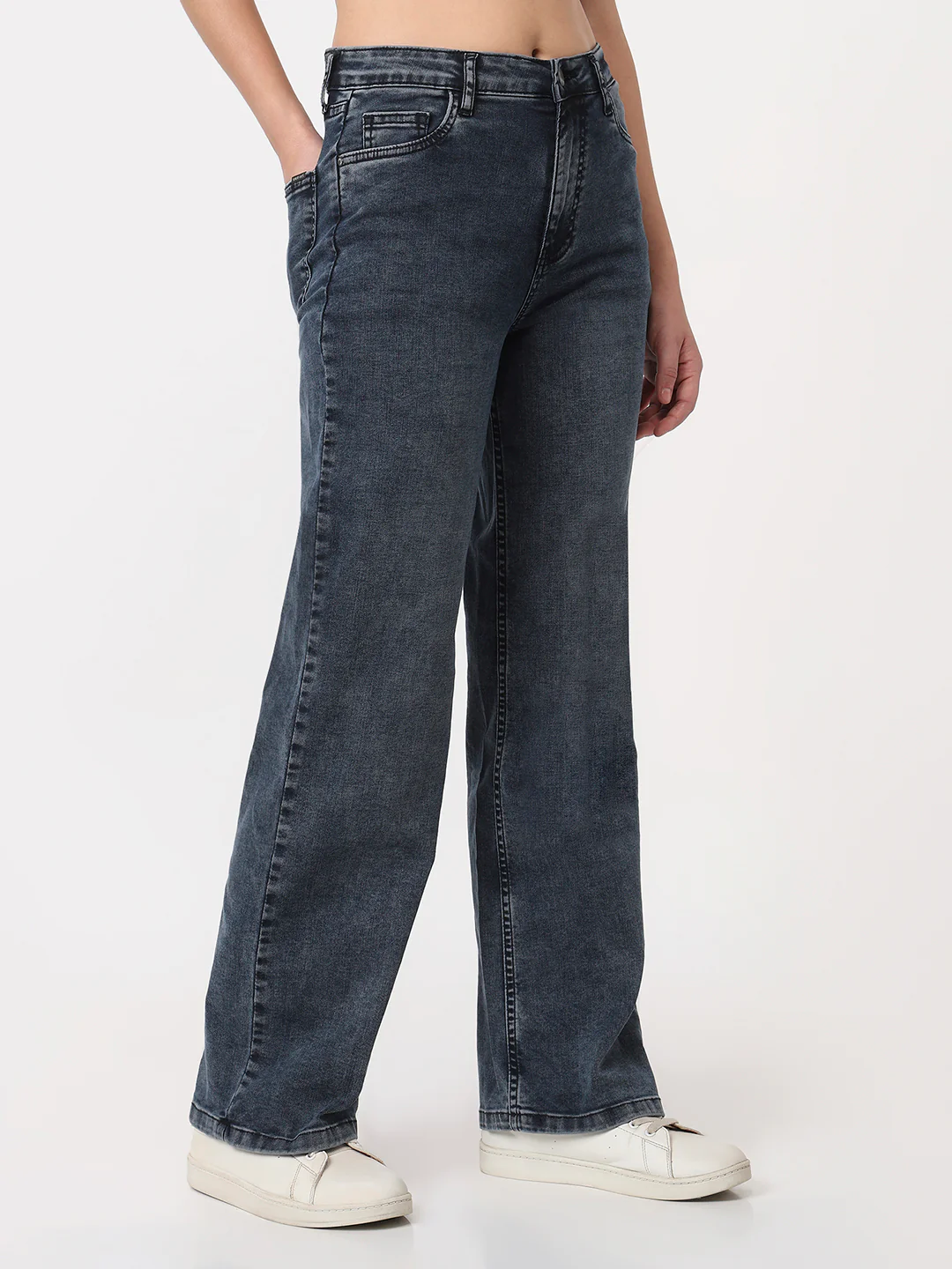 Women Slate Blue High-Rise Straight Fit Jeans - Image 5