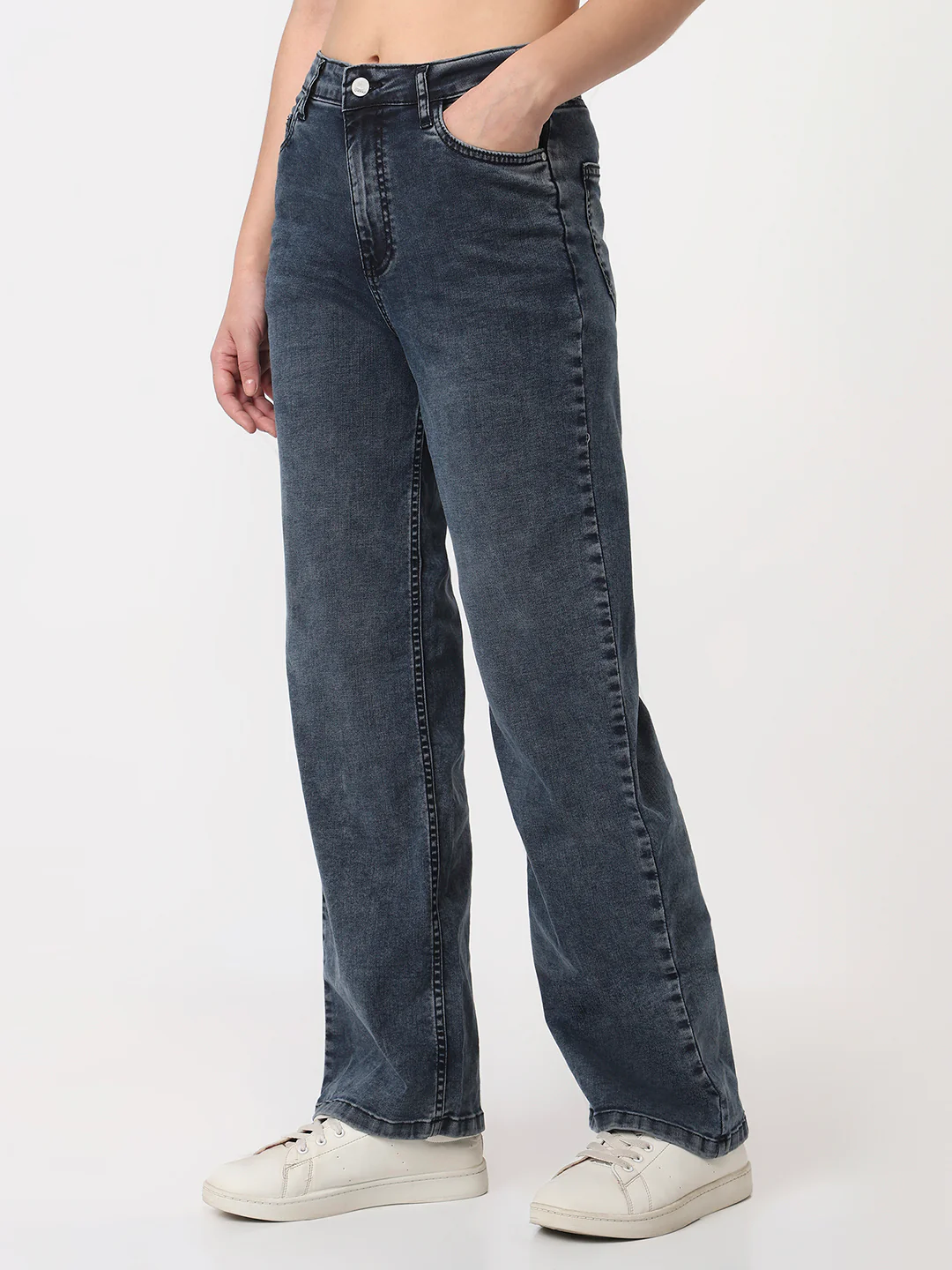 Women Slate Blue High-Rise Straight Fit Jeans - Image 7