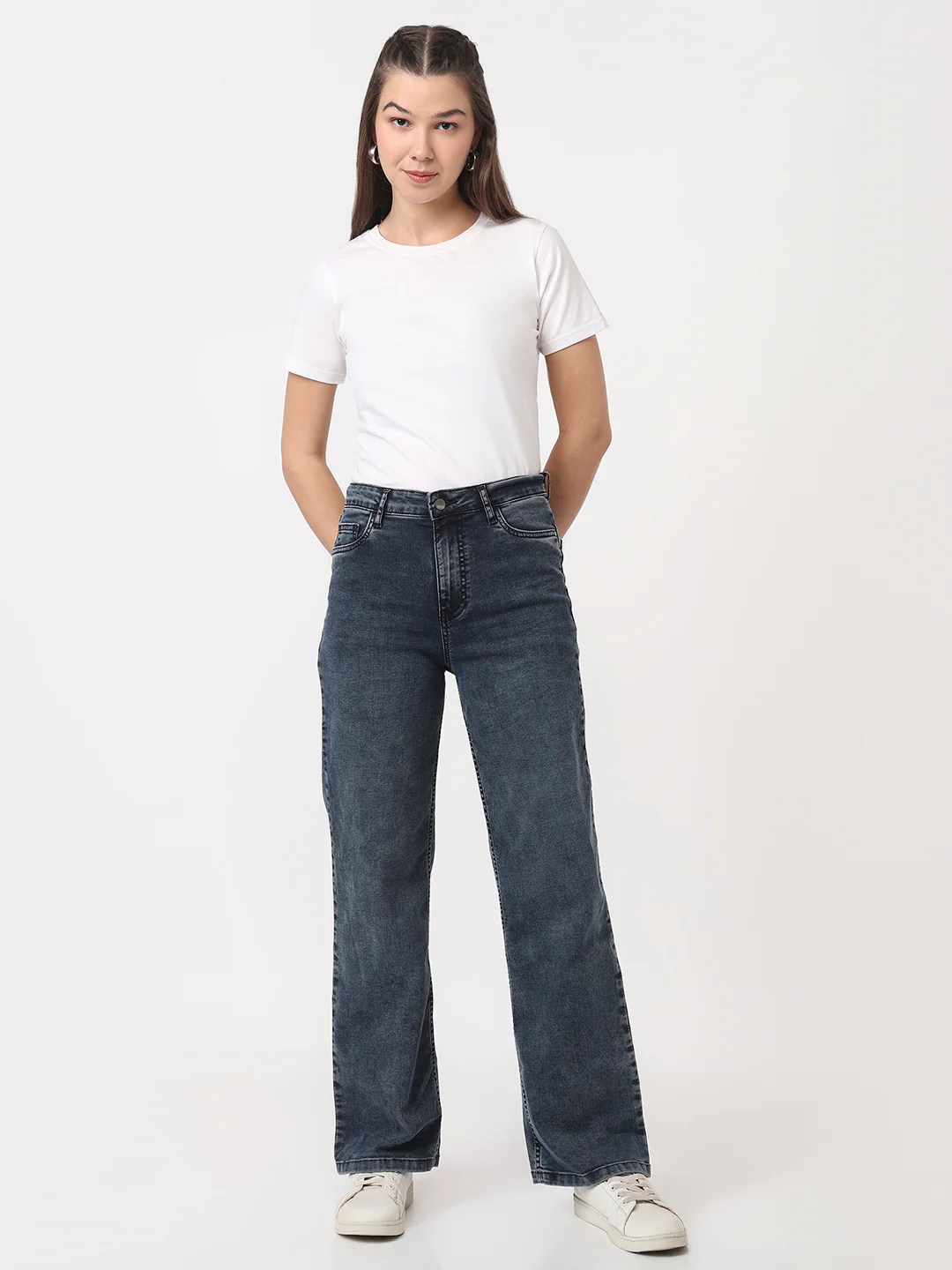 Women Slate Blue High-Rise Straight Fit Jeans - Image 4