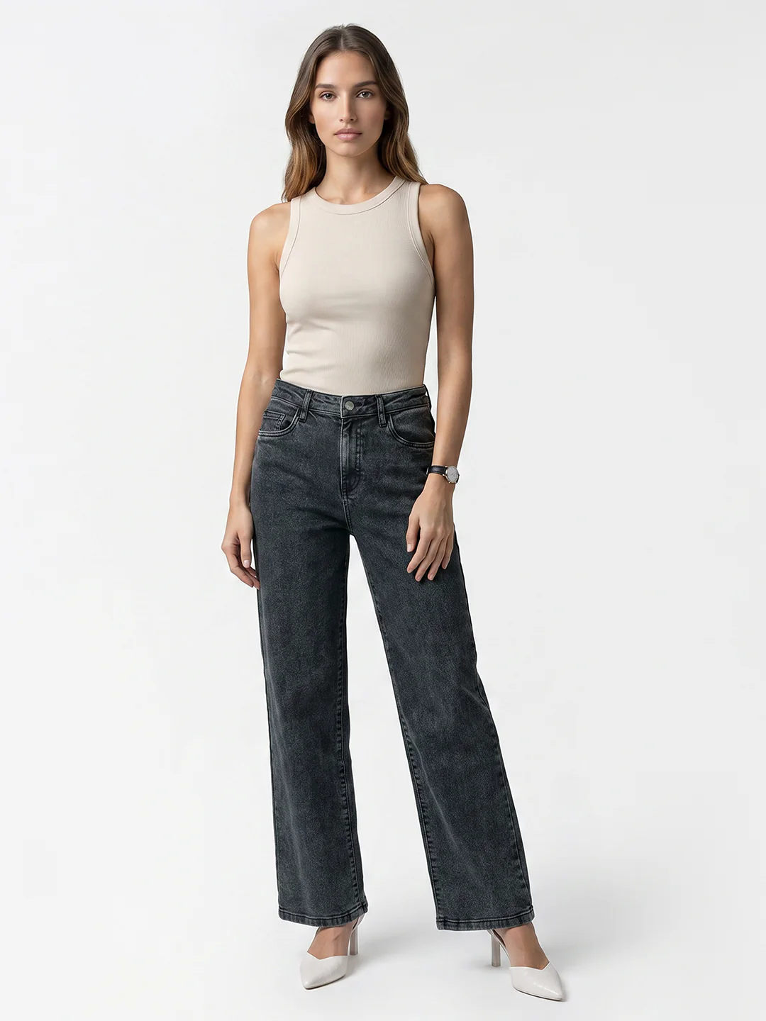 Women Slate Blue High-Rise Straight Fit Jeans - Image 4