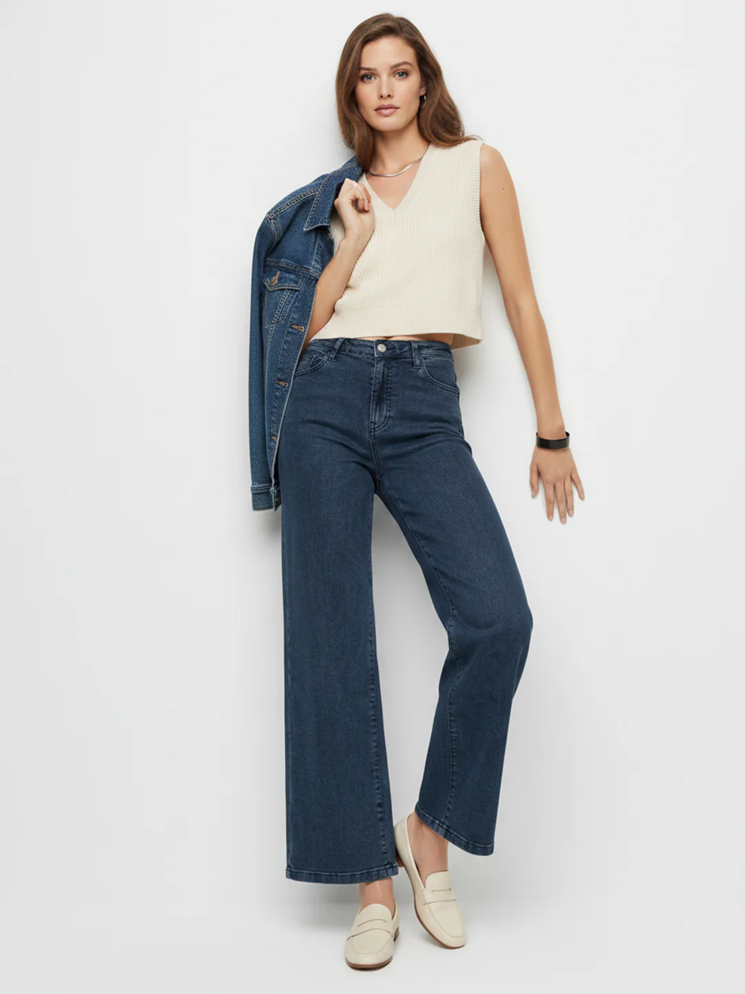 Women Slate Blue High-Rise Wide Leg Jeans