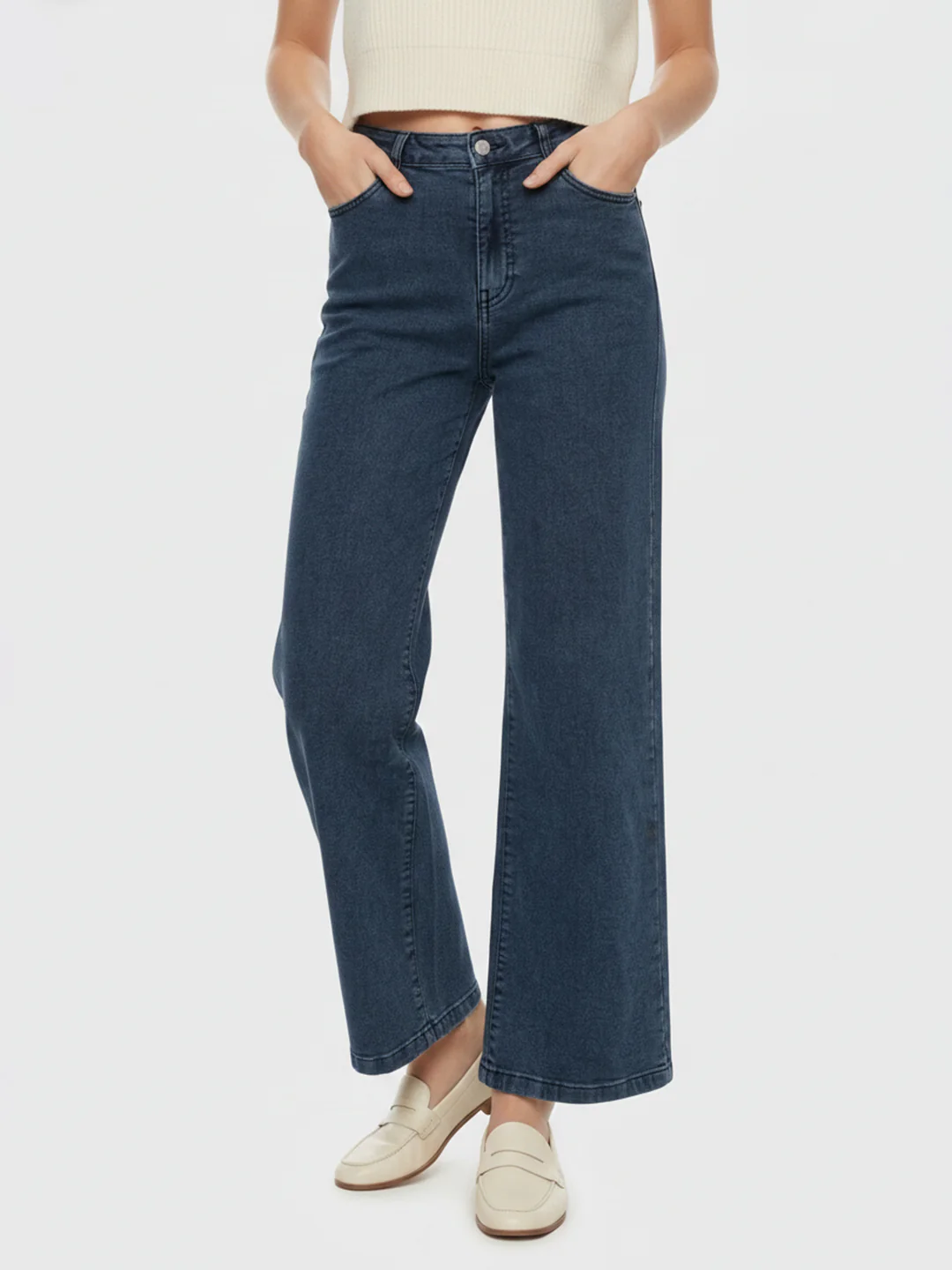 Women Slate Blue High-Rise Wide Leg Jeans - Image 2