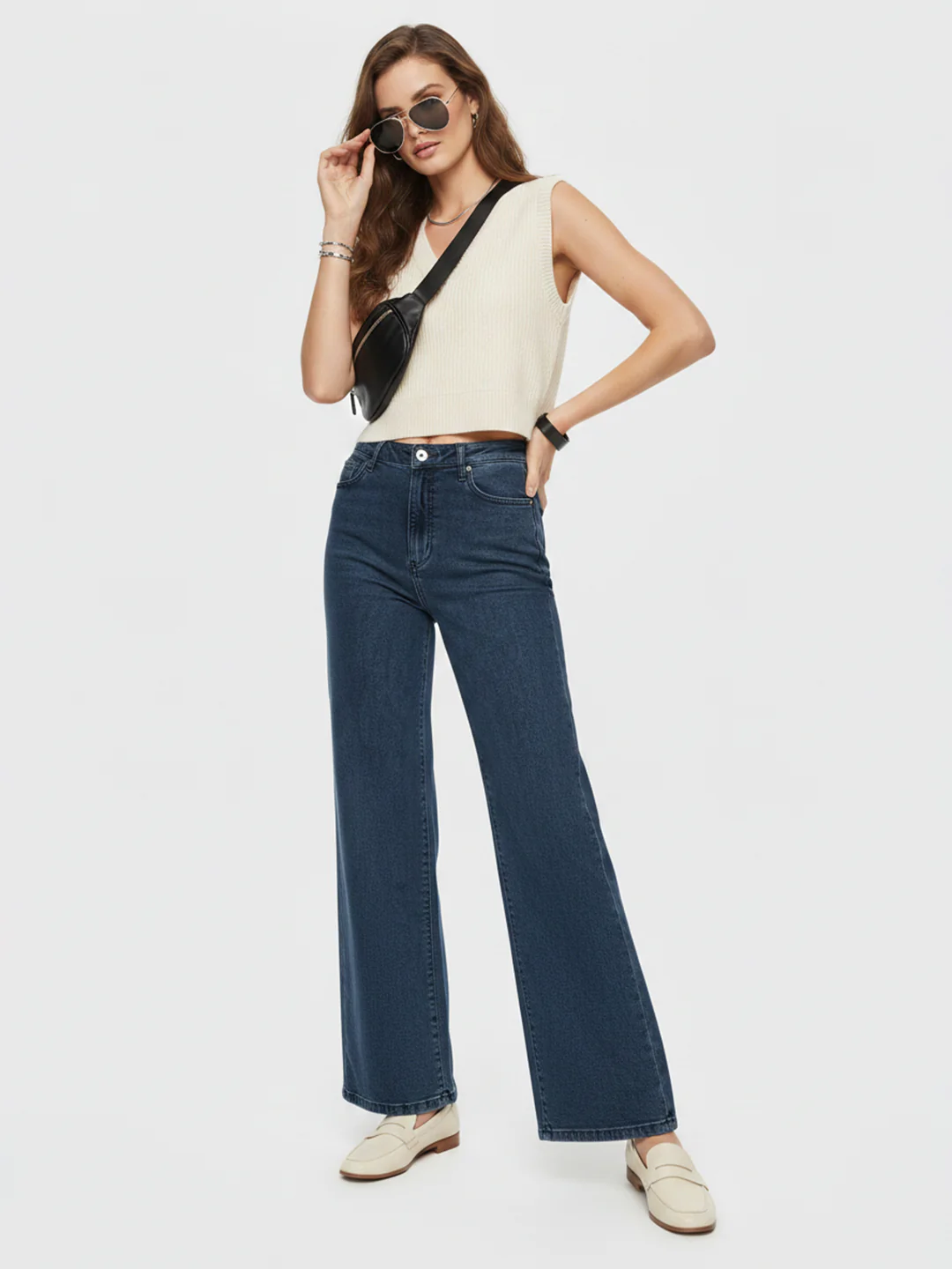 Women Slate Blue High-Rise Wide Leg Jeans - Image 4
