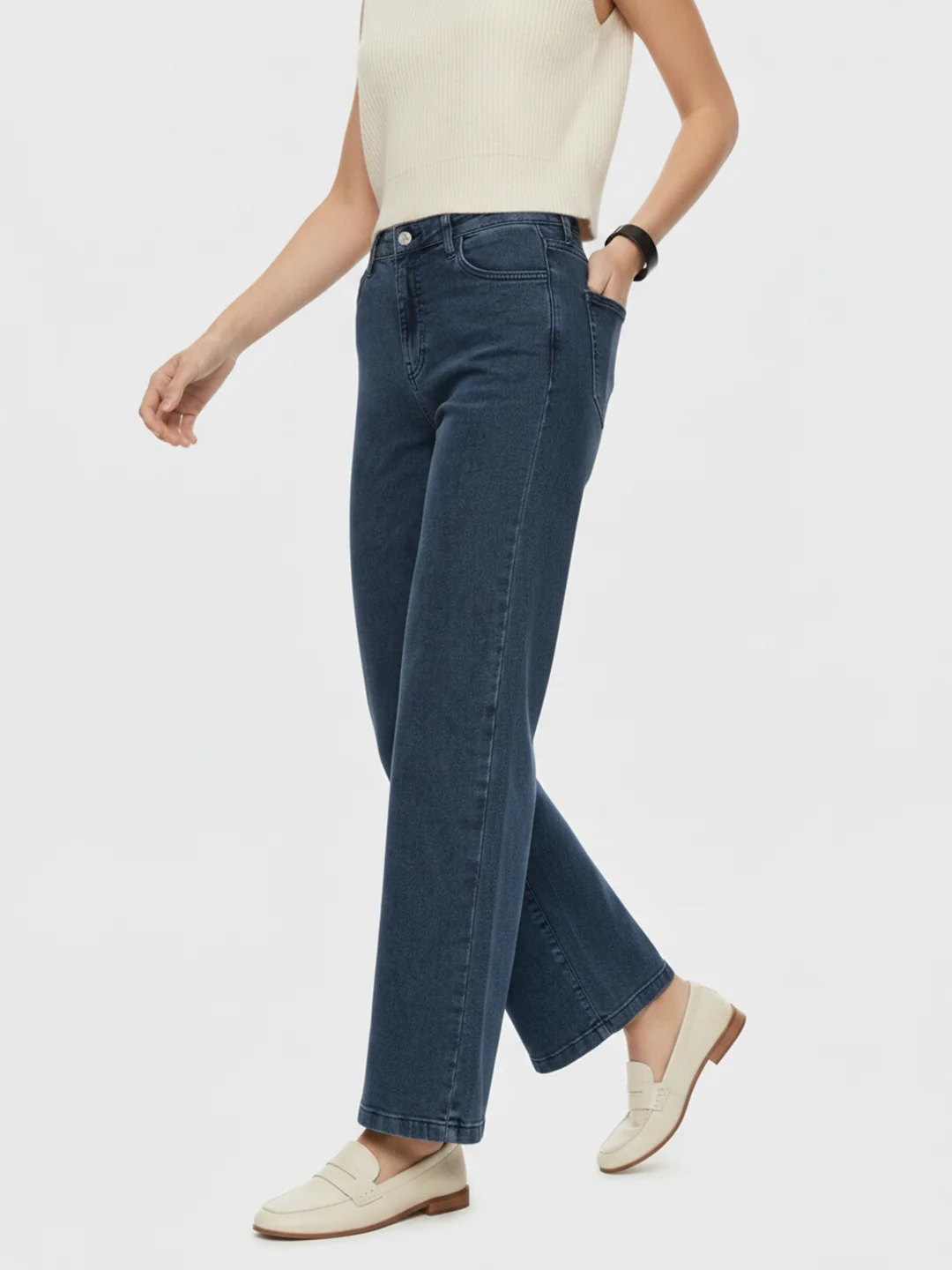 Women Slate Blue High-Rise Wide Leg Jeans - Image 5