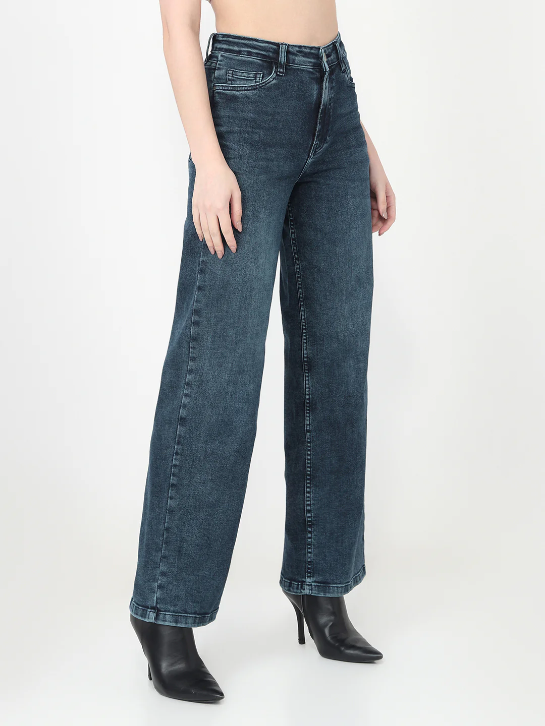 Women Slate Blue High-Rise Wide Leg Jeans - Image 6