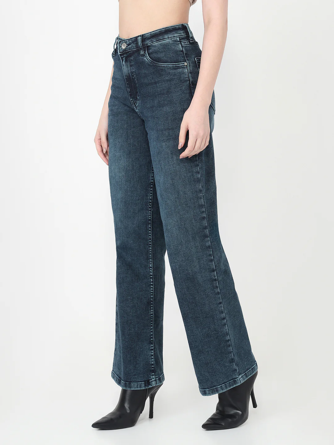 Women Slate Blue High-Rise Wide Leg Jeans - Image 8