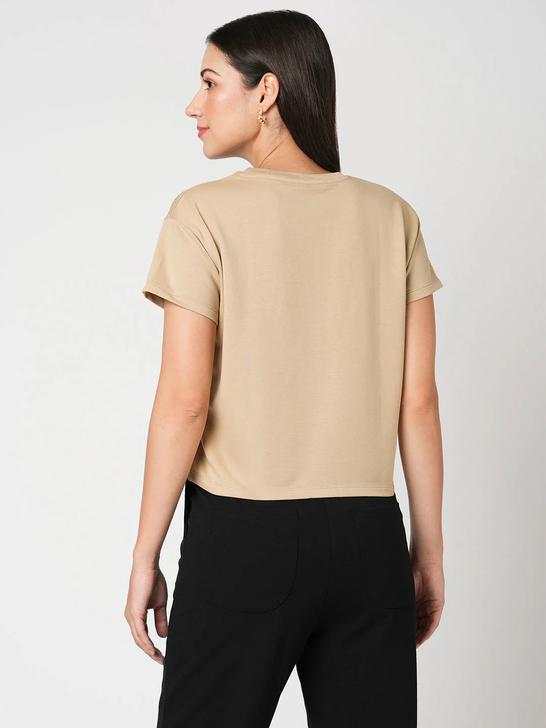 Women Slim Fit Beige Printed Athleisure Top - Image 3