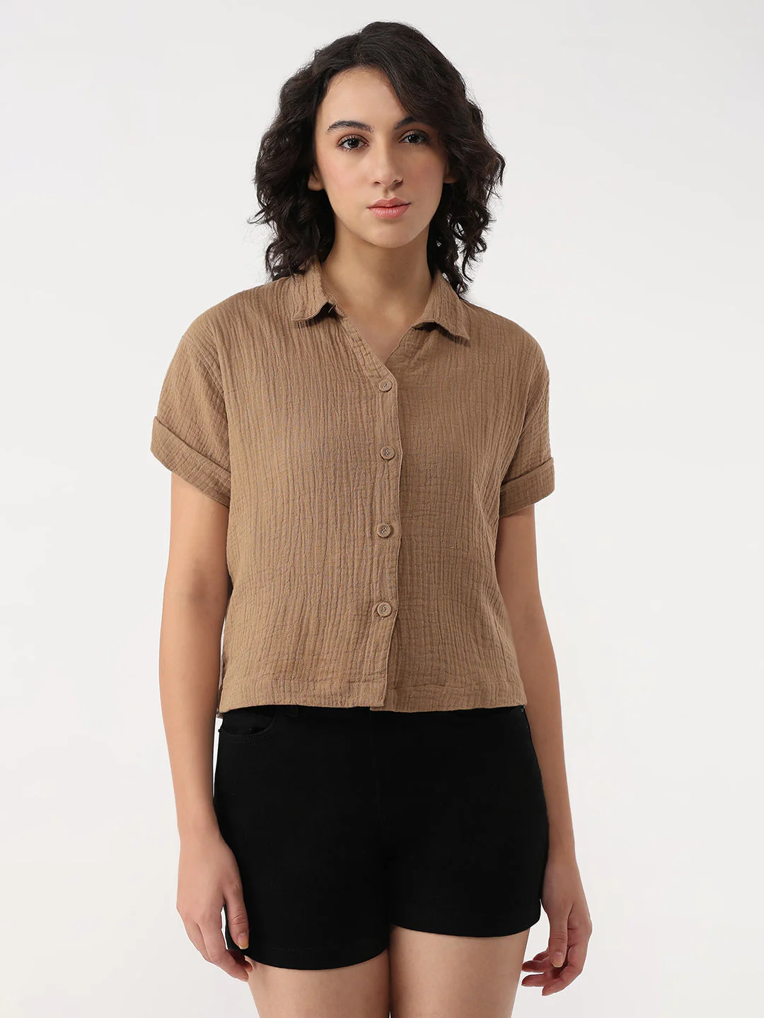 Women Slim Fit Crop Shirt - Image 2