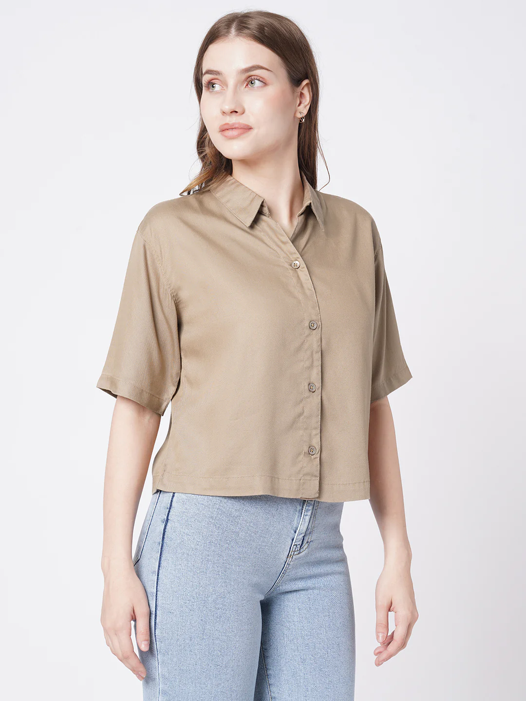 Women Slim Fit Dusty Rose Crop Shirt - Image 4