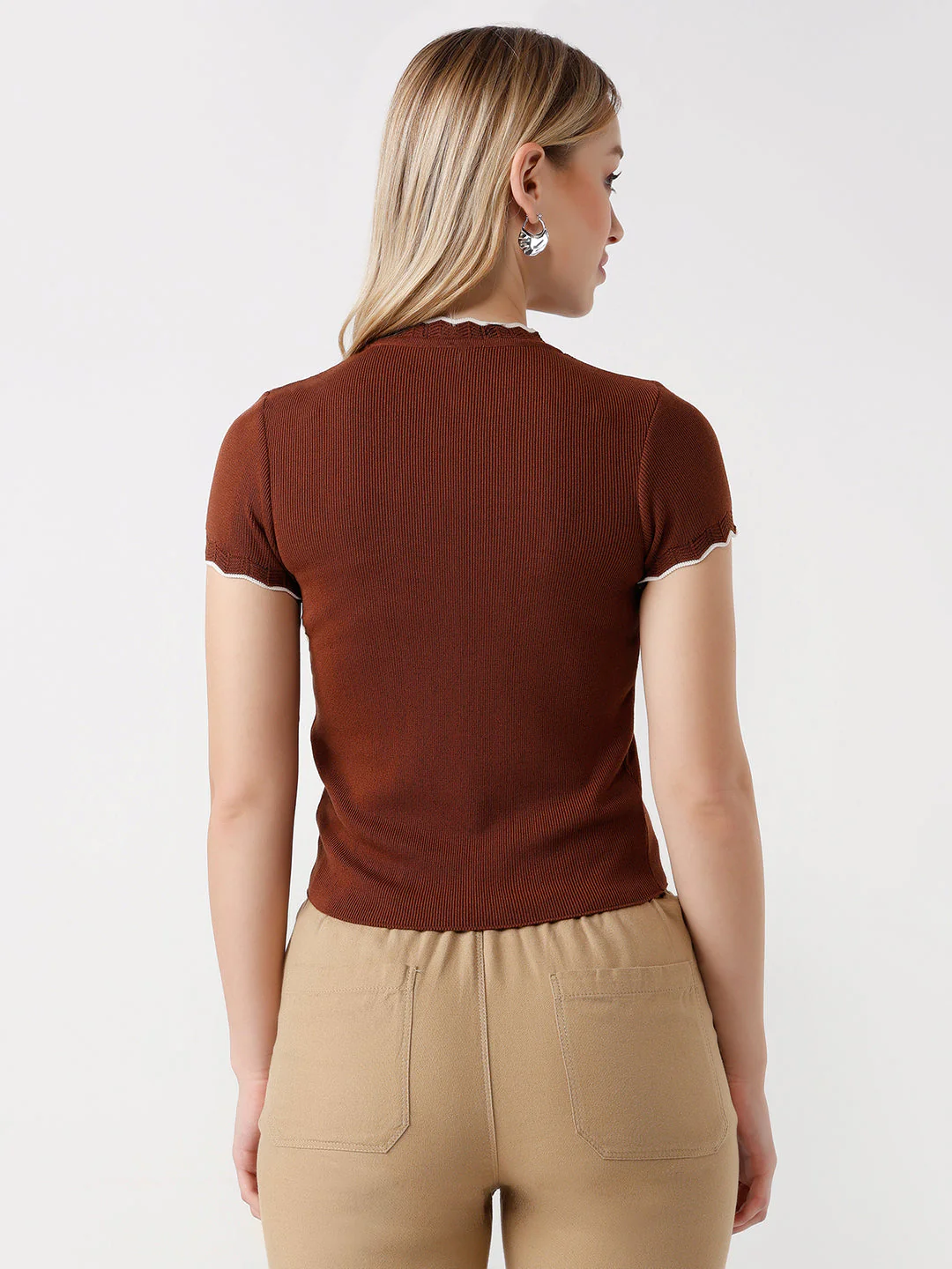 Women Sepia Slim Fit Flat Knit - Image 3