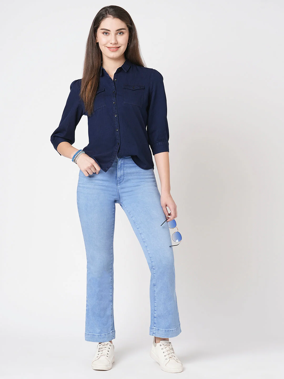 Women Slim Fit Ink Blue Casual Shirt - Image 2