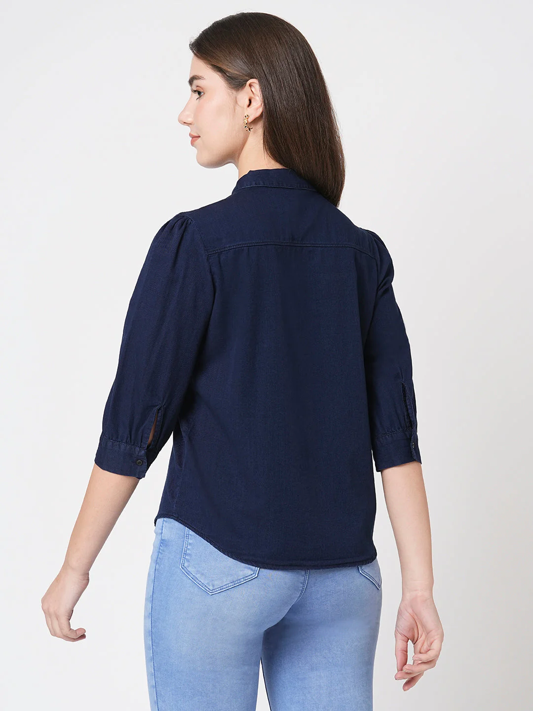 Women Slim Fit Ink Blue Casual Shirt - Image 3