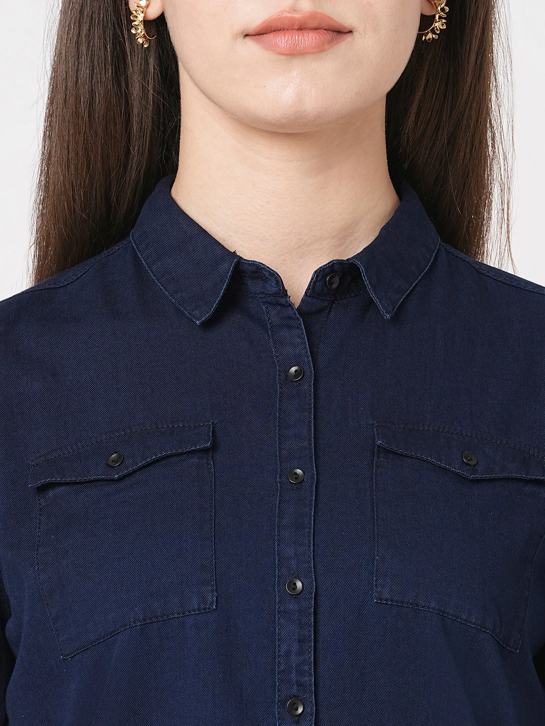 Women Slim Fit Ink Blue Casual Shirt - Image 6