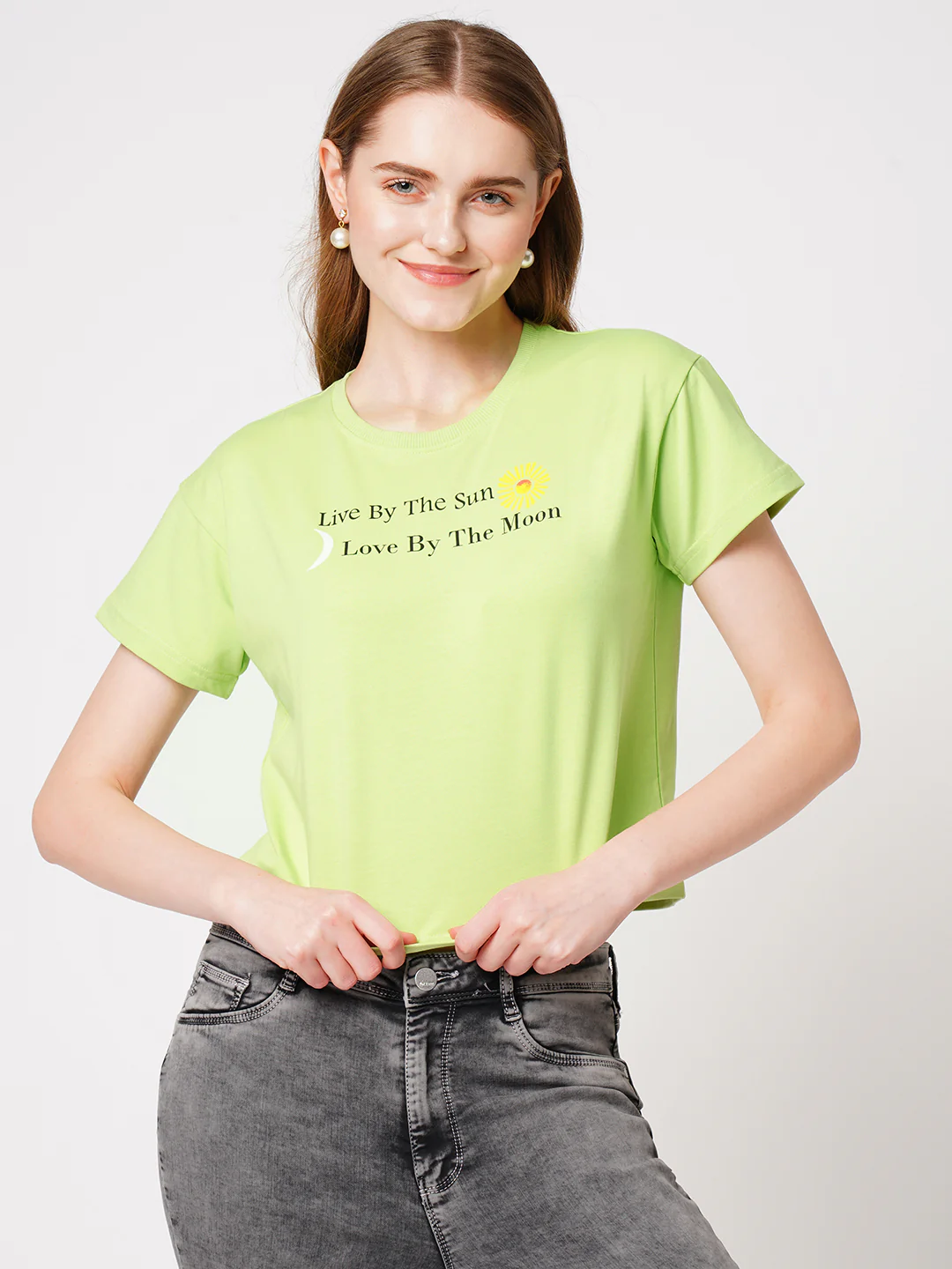 Women Slim Fit Leafy Printed Athleisure Top - Image 2