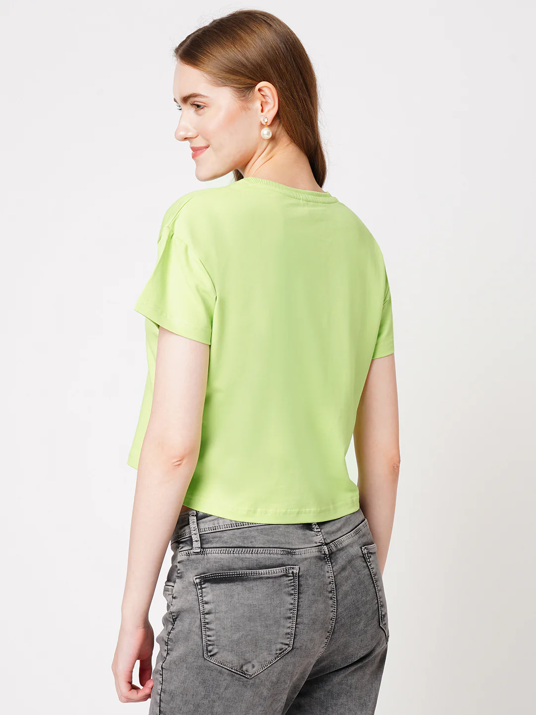 Women Slim Fit Leafy Printed Athleisure Top - Image 3