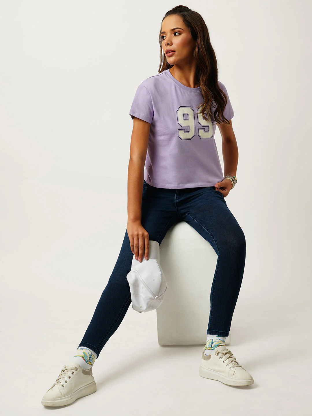 Women Graphic Lilac Crop Slim Fit Tees - Image 4