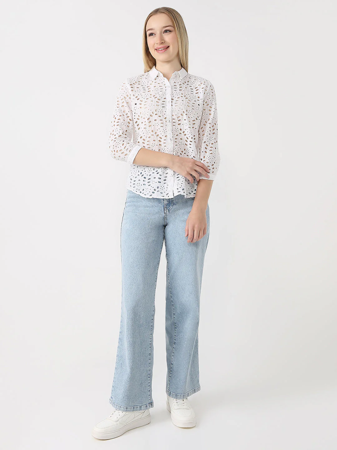 Women Slim Fit Schiffli Shirt - Image 2