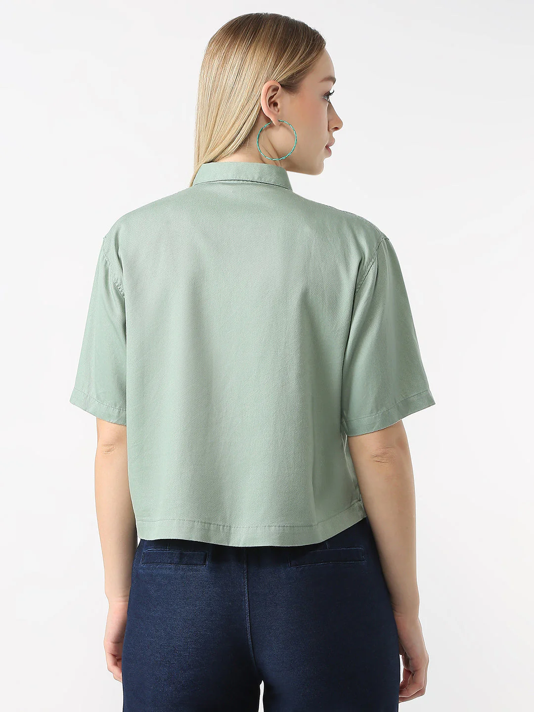 Women Mint Slim Fit Crop Shirt - Image 3