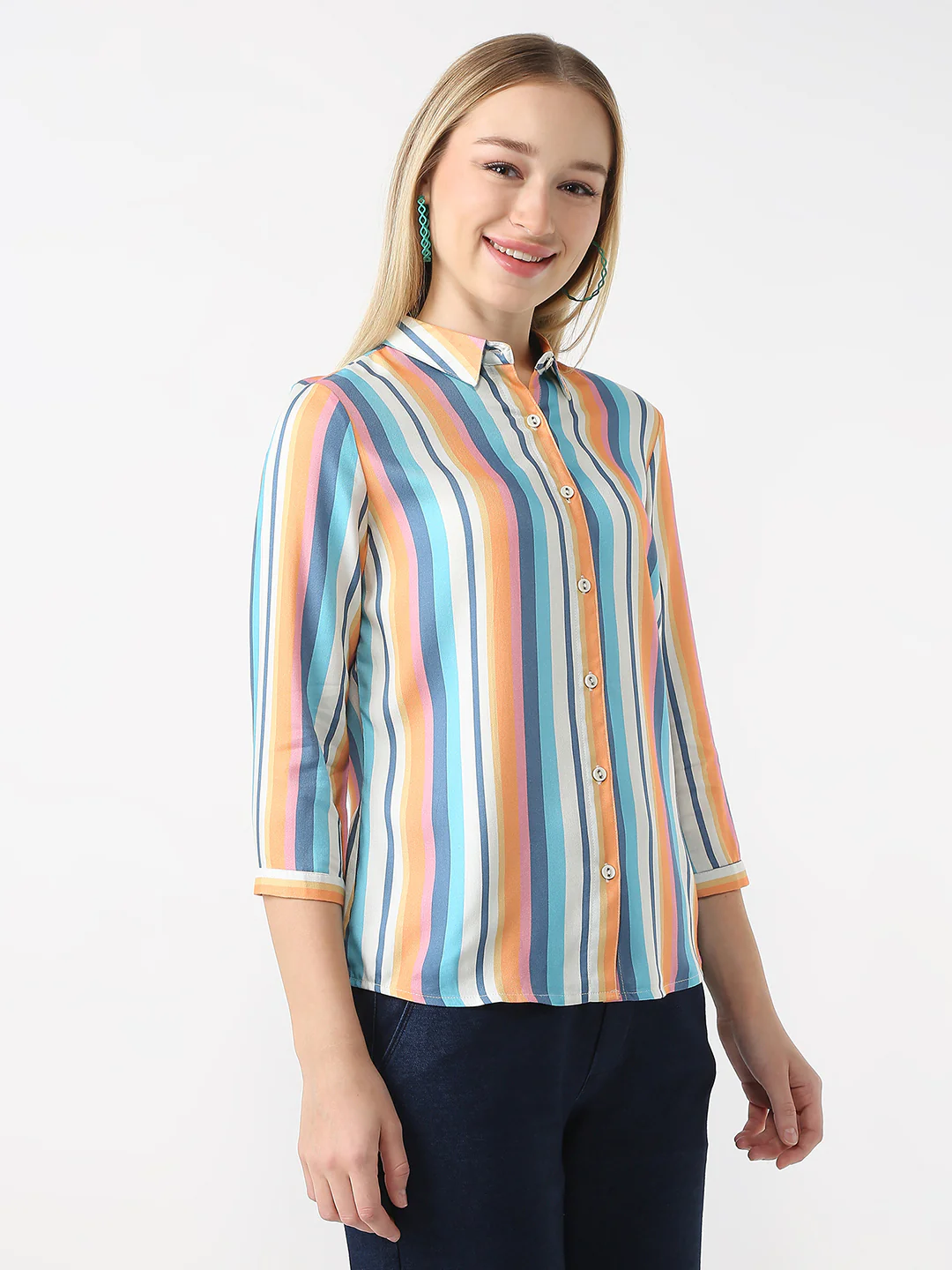 Women Slim Fit Stripe Shirt - Image 6